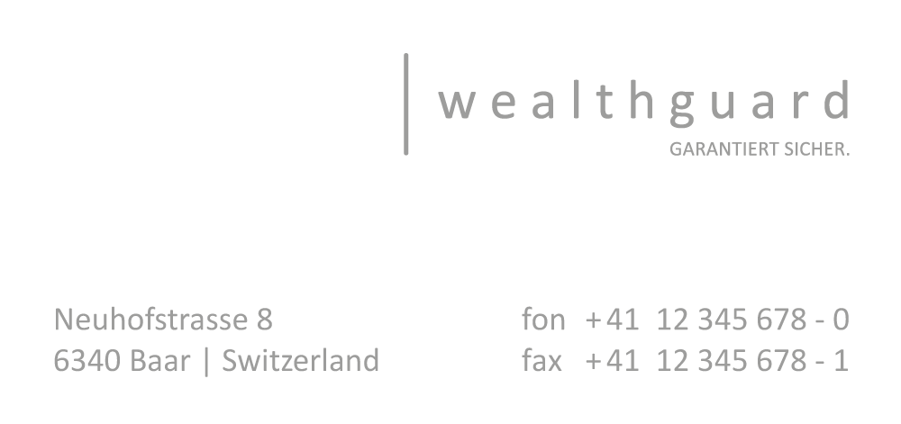 visitenkarte für den unternehmenshauptsitz in der schweiz im corporate design des immobilien investment unternehmens