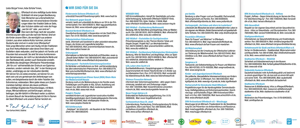 veranstaltungsfaltblatt mit programm als leporello für das präventionsprojekt der stadt gegen gewalt, seite 2