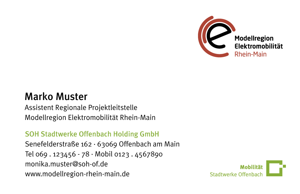 visitenkarte der geschäftsausstattung für die stadtwerke produktmarke elektromobilität