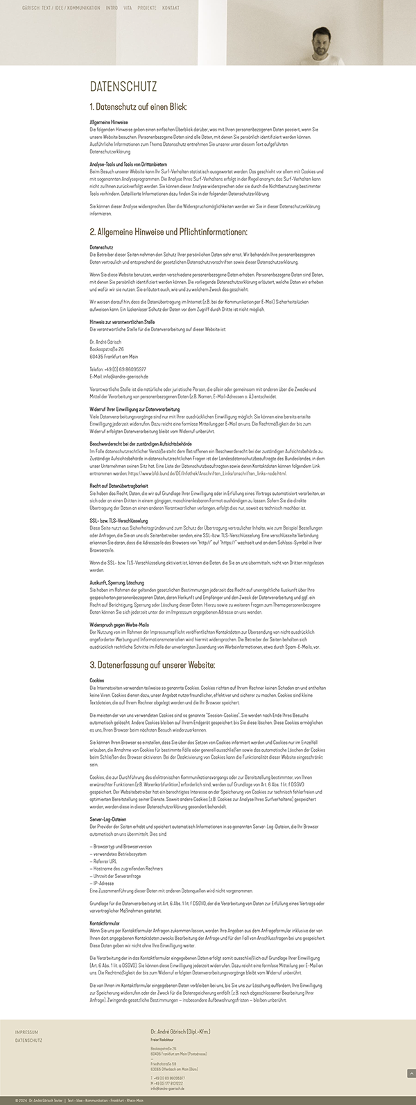 webdesign der datenschutz website des internetauftritts für texter, autoren und schriftsteller